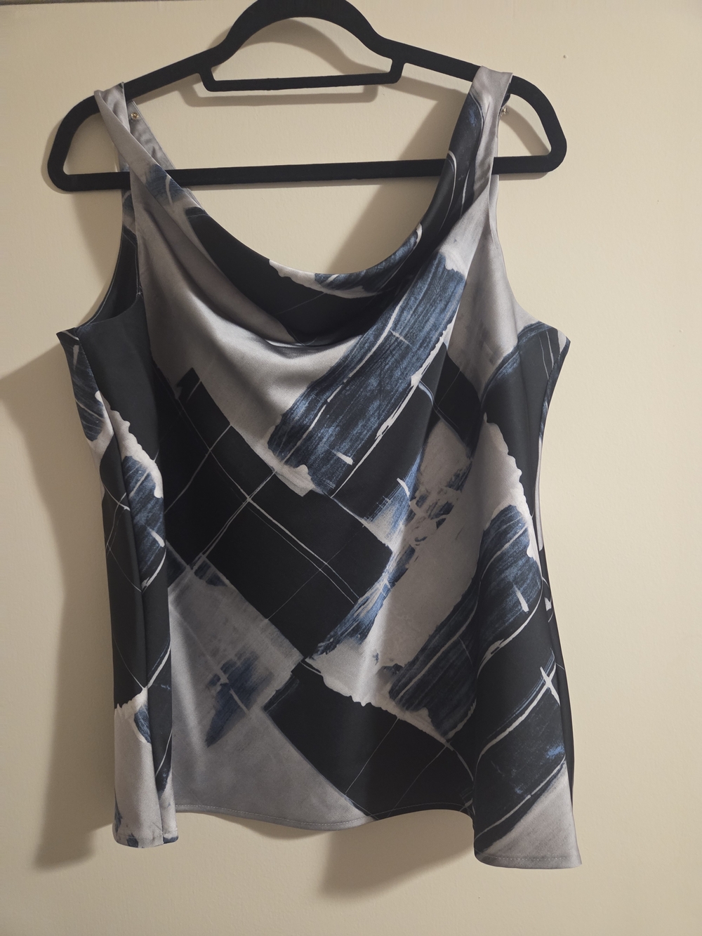 Donna Karan Black, Gray & Blue Draped Neck Camisole